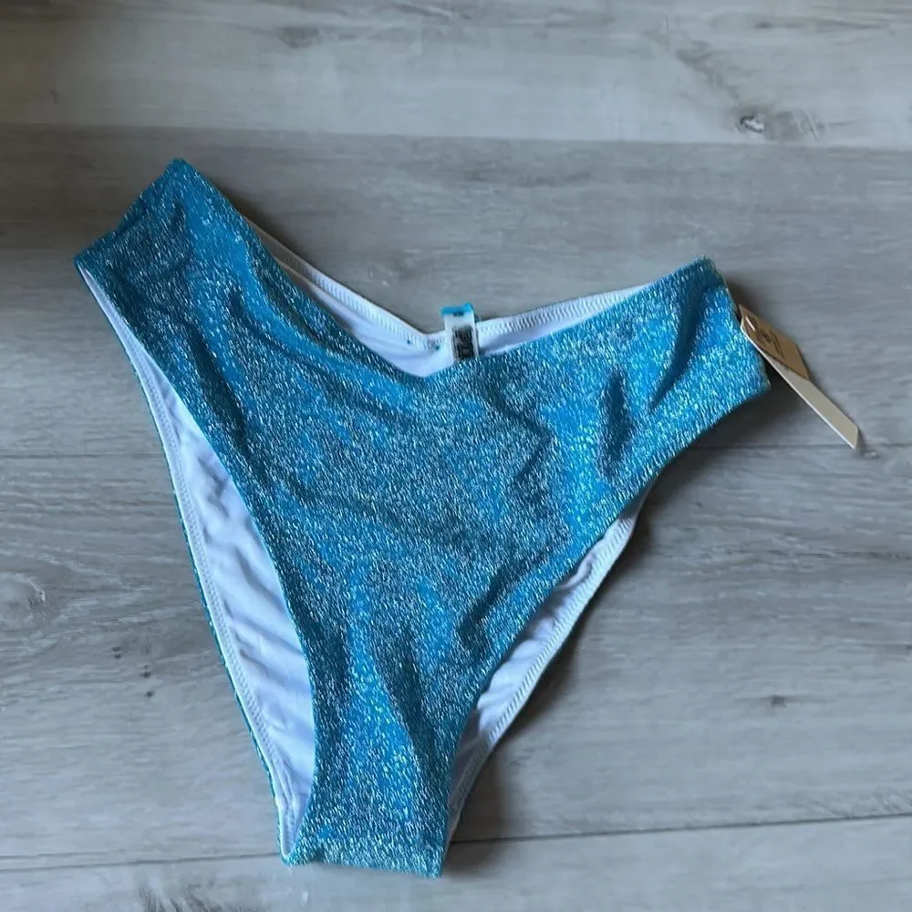 Victoria's Secret PINK High Waist Bikini Bottom Blue Shimmer Small New With Tags